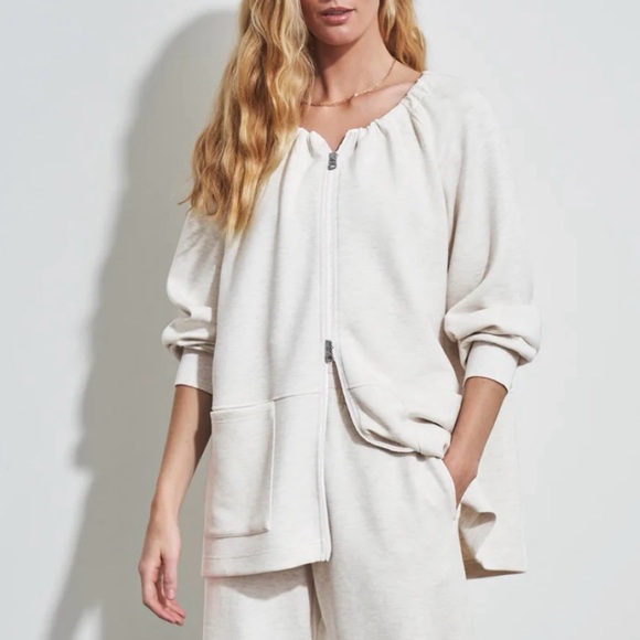 Varley Jackets & Blazers - Varley Evelyn Jacket Large Marled Ivory Layering Loungewear Casual Neutral Chic